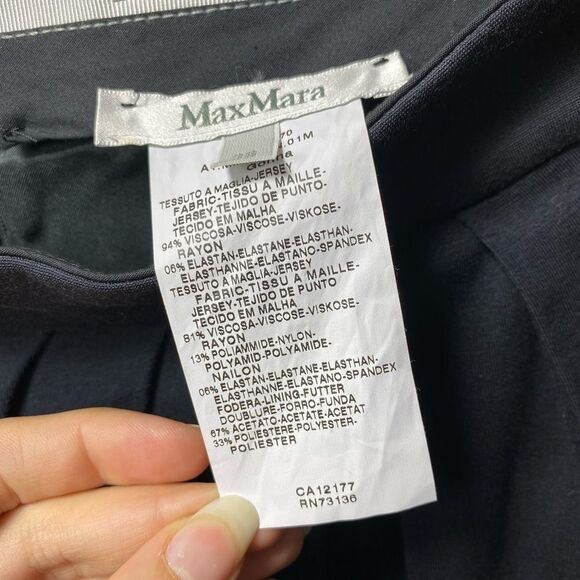 MAX MARA Pleated Faux-Wrap Knee Length Jersey Pencil Skirt in Black Sz 4 Small - Picture 11 of 13